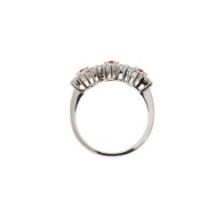 Anello Trilogy Fiore di Diamanti con Rubini- Larghezza 8.8mm