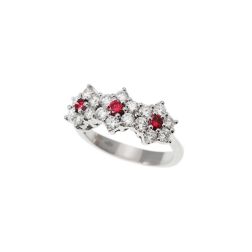 Anello Trilogy Fiore di Diamanti con Rubini- Larghezza 8.8mm