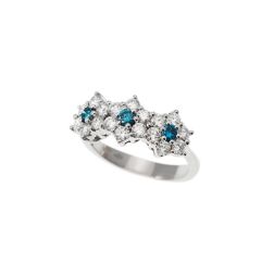Anello Trilogy Fiore di Diamanti e Diamanti Blu
