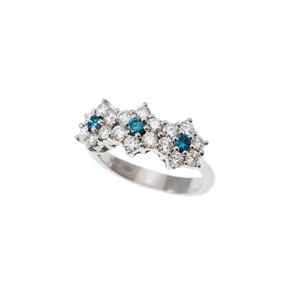 Anello Trilogy Fiore di Diamanti e Diamanti Blu