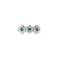 Trilogy Diamonds and Blue Diamonds Flower Ring