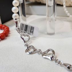 Collana Girocollo di Perle chiusura 3 Cuori in Oro Bianco