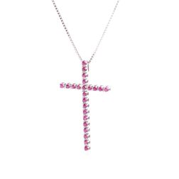Necklace with Cross in white gold and Rubies