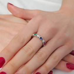 foto indossata Veretta Girandola con Diamanti, Diamante Giallo, Zaffiri Blu, Rubini, Smeraldi - Misura 12
