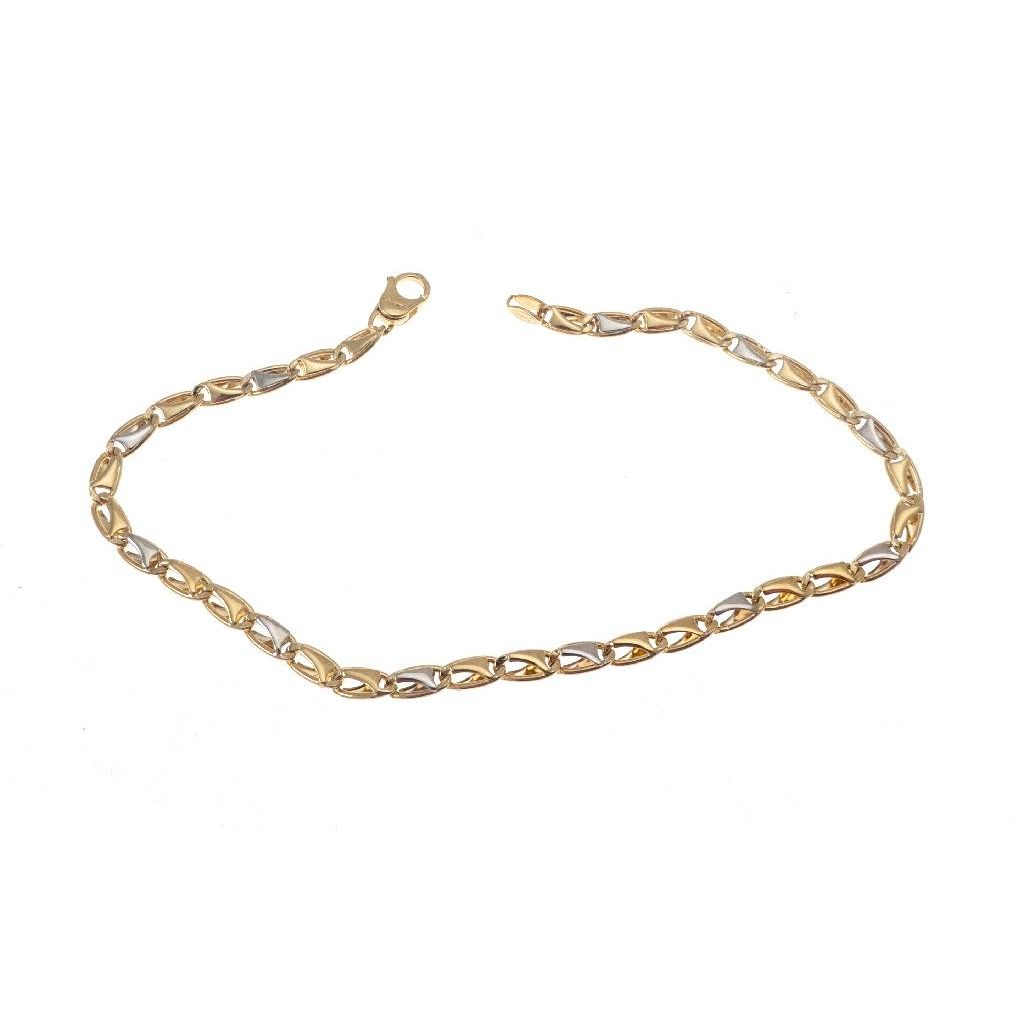 Bracciale a Ovali con Triangoli all'interno in Oro Giallo e Bianco