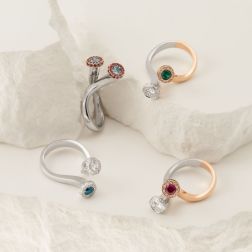 Emerald and Diamonds Steli Ring in Rose and White Gold