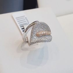 Anello Design Foglia con 148 Diamanti in Oro Bianco e Oro Rosa
