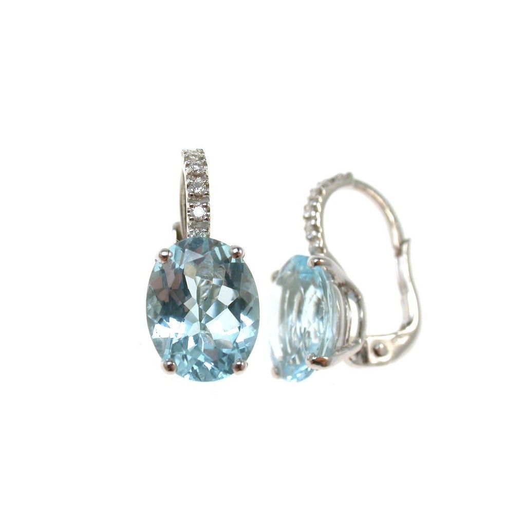 Orecchini monachella Acquamarina 10mm x 8mm e Barretta Diamanti