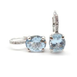 Orecchini monachella Acquamarina 10mm x 8mm e Barretta Diamanti