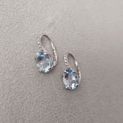 Orecchini monachella Acquamarina 10mm x 8mm e Barretta Diamanti