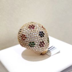 Diamond Dome Ring with Ruby, Sapphire and Emerald flowers