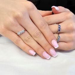 Photo of worn Cross-Vault Trilogy Ring in White Gold with GIA Diamonds
