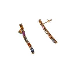 Linear Dangle Earrings with Multicolored Sapphires and Diamonds in Rose Gold