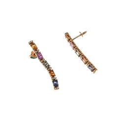 Orecchini Pendenti lineari Zaffiri multicolor e Diamanti
