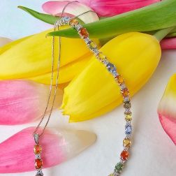 Bracciale Tennis con Zaffiri multicolor e Diamanti