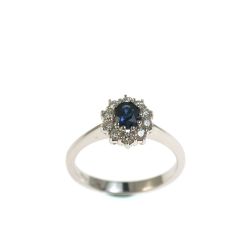 5x4 Oval Blue Sapphire Solitaire Ring with 10 Diamonds