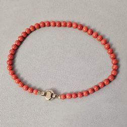 Collana 49cm in Corallo Naturale 9.50-10mm con chiusura Ottagonale Oro Giallo e Rosa