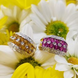 Banded design ring with 14 Pink Sapphires and 50 Diamonds