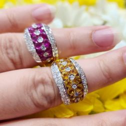 Anello fascia 14 Zaffiri Rosa e 50 Diamanti
