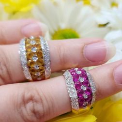 Anello Design a fasce con 14 Zaffiri Gialli e 58 Diamanti