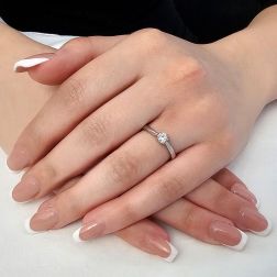 photo of worn 0.30ct GIA Diamond on Platinum "Ninfea" Solitaire Ring