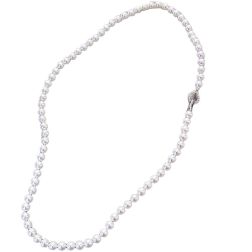 Collana Perle 5mm Fresh Water chiusura Goccia in Oro Bianco e Diamanti