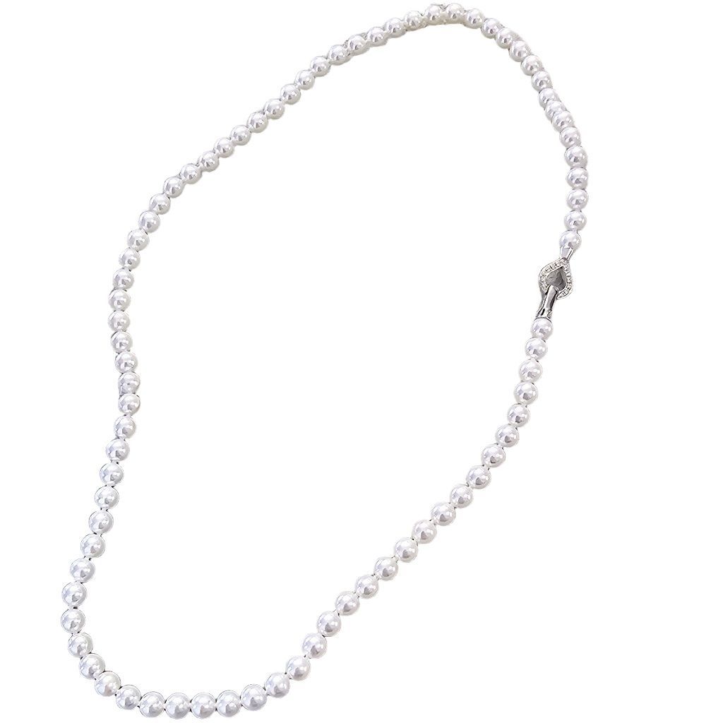 Collana Perle 5mm Fresh Water chiusura Goccia in Oro Bianco e Diamanti
