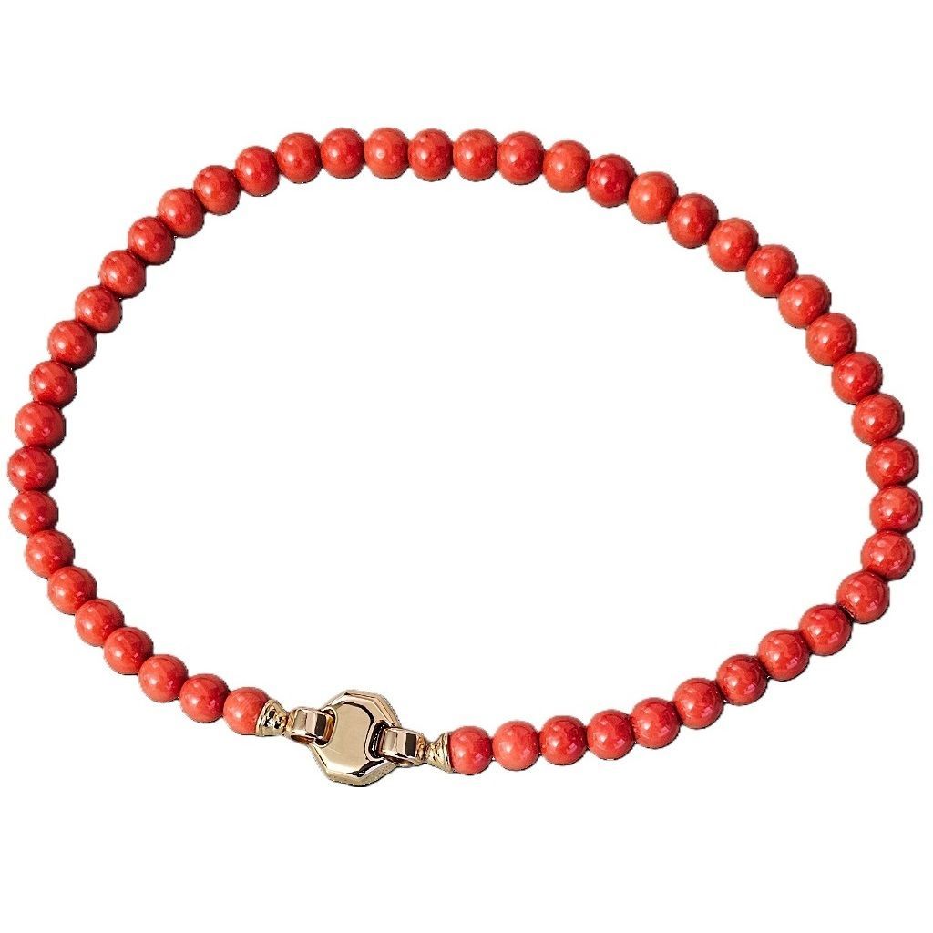 Collana 49cm in Corallo Naturale 9.50-10mm con chiusura Ottagonale Oro Giallo e Rosa