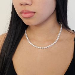 photo of worn 6.00 - 6.50mm Akoya Pearl Necklace with small lobster clasp with Diamonds in White Gold