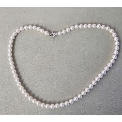 Collana Perle Akoya 6.00 - 6.50mm chiusura moschettone con Diamanti in Oro Bianco