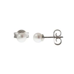 Earrings with 4 mm freshwater pearls in white gold