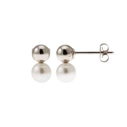 5mm Sphere Earrings in White Gold and 5.5mm Fresh Water Pearl