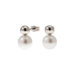 Orecchini Sfera 5mm in Oro Bianco e Perla Fresh Water 7.5mm