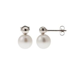 4mm Sphere Earrings in White Gold and 7.5mm Fresh Water Pearl