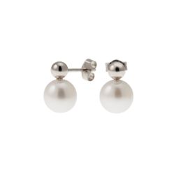 Orecchini Sfera 4mm in Oro Bianco e Perla Fresh Water 7.5mm