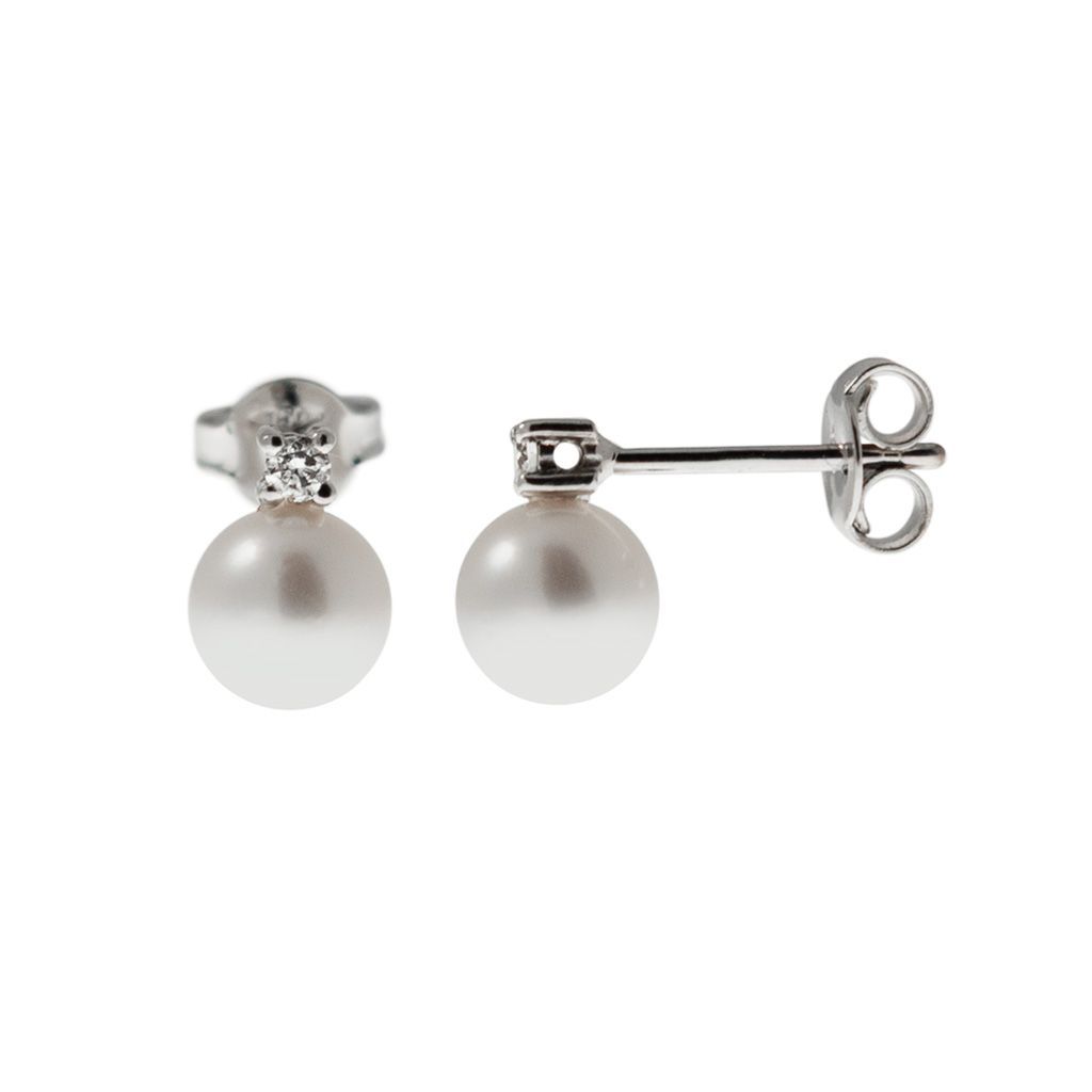 Orecchini Perle Akoya 6.5mm con Diamanti 0.07ct