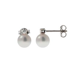 7mm Akoya Pearls and 0.08ct Diamonds Earrings