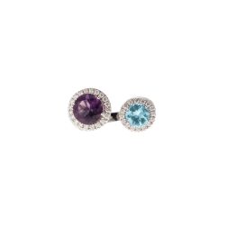 Open Design Ring with 9mm Amethyst and 7mm Acquamarine surrounded by Diamonds
