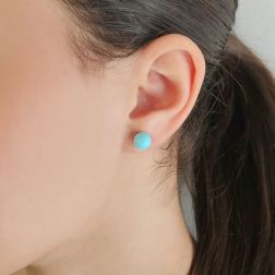 photo of worn Turquoise and Yellow Gold Sphere Earrings