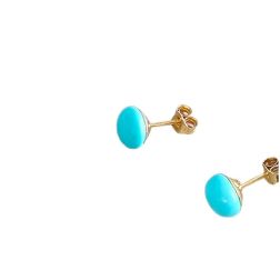Turquoise and Yellow Gold Button Earrings