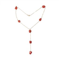 Y Necklace in Yellow Gold and Red Coral