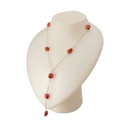 Y Necklace in Yellow Gold and Red Coral