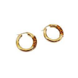 Boccole tonde oro giallo con smalto motivo animalier leopardato - 2.80cm x 5.20mm
