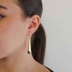 photo of worn Super-lightweight elongated prism pendant earrings in yellow gold