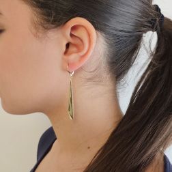 photo of worn Super-lightweight elongated prism pendant earrings in yellow gold