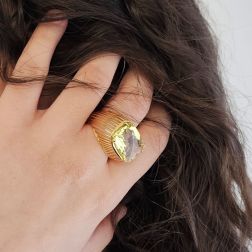 Photo of worn Lemon Quartz Ring in Yellow Gold
