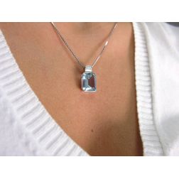 Octagonal Aquamarine Pendant Necklace photo of worn