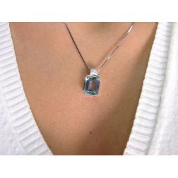 Octagonal Aquamarine Pendant Necklace photo of worn