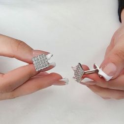 White Gold Square Cufflinks with Diamonds