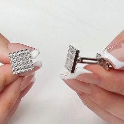 White Gold Square Cufflinks with Diamonds